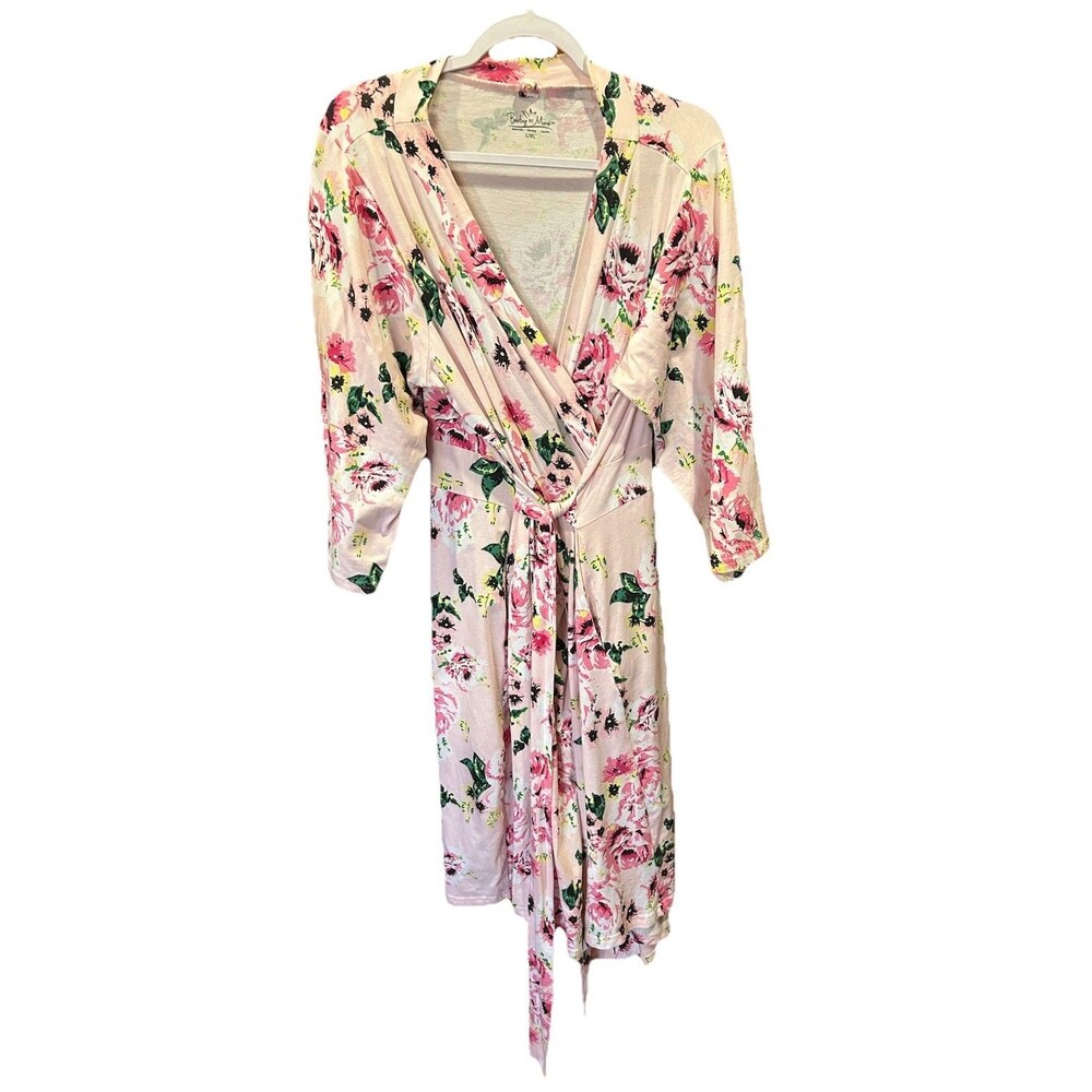Maternity Nursing Robe Baby Be Mine Pink Floral Cottagecore Sz L/XL Wrap So Soft